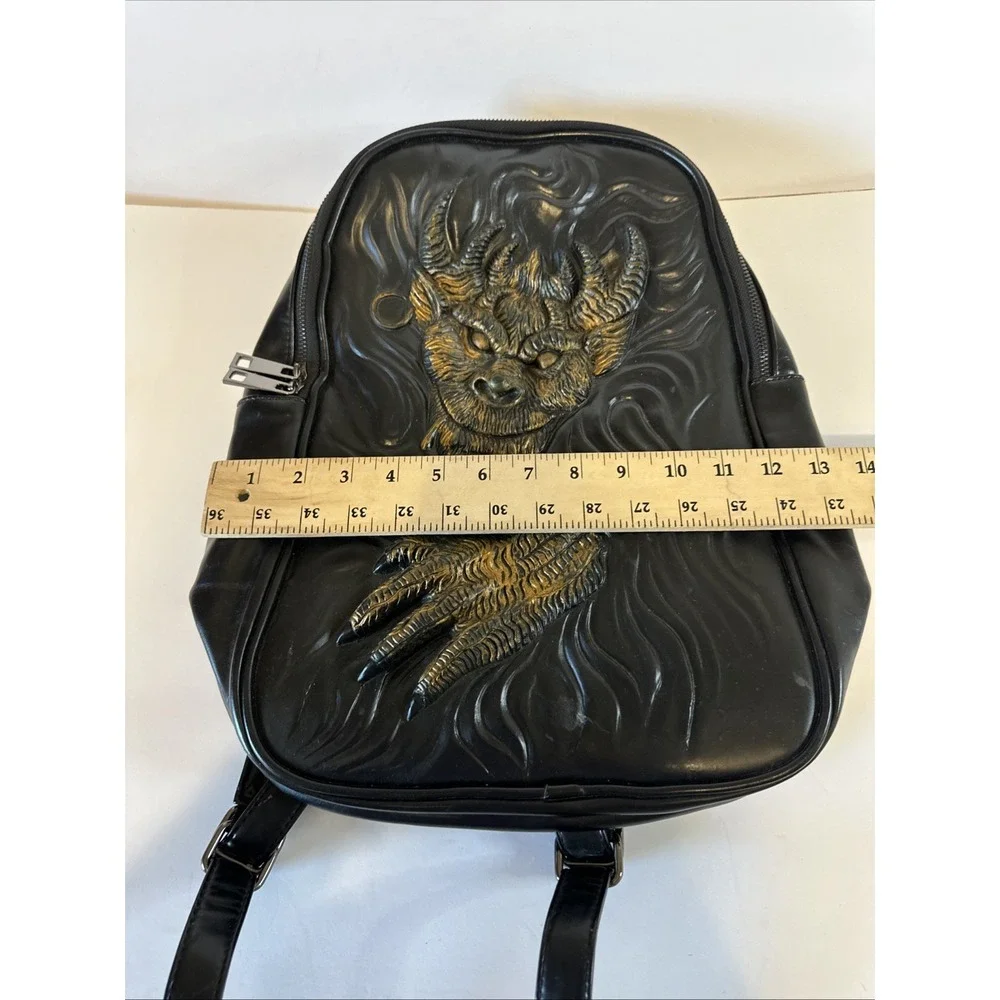 3D Embossed Dragon Backpack Gothic Horned Gargoyle Demon Face Punk Dark Fantasy